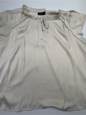 Lane Bryant Cream Ruffle Tie Neck Blouse